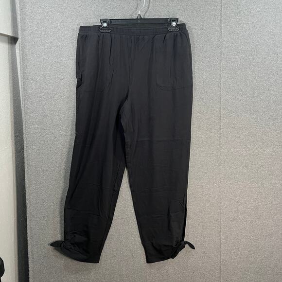 AnyBody Textured Jersey Pant with Tie Detail Jet Black Medium - Picture 1 of 9